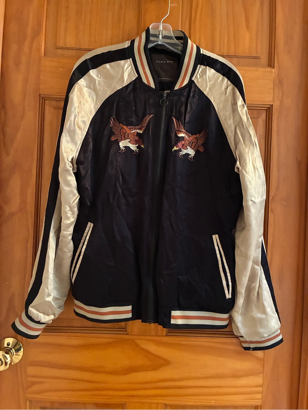 ZARA Bomber Jacket with Bird Embroidery Size Large
